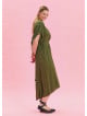 V Neck Pleated Detailed Khaki Casual Dress 4531